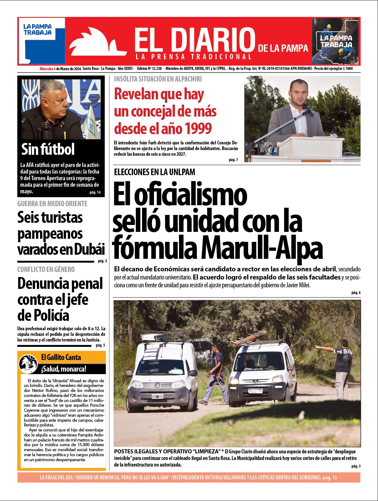 Tapa de El Diario en papel  mieacutercoles 04 de marzo de 2026